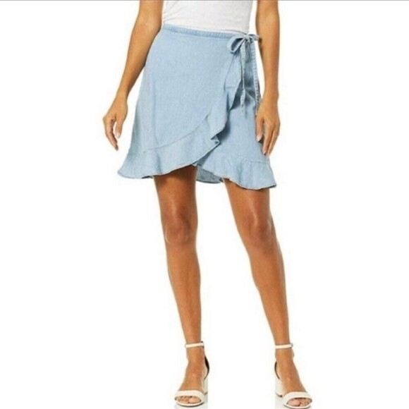 J.Crew Mercantile Chambray Faux Wrap Mini Skirt - Picture 1 of 10